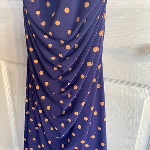 Ralph Lauren Royal Blue with Cream Dot Print Knee-Length Dress Size 12